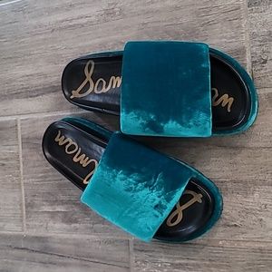 Sam Edelman Teal Velvet Slides